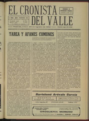 'El Cronista del Valle' - Época 2ª Año V Número 254 - 1962 agosto 25
