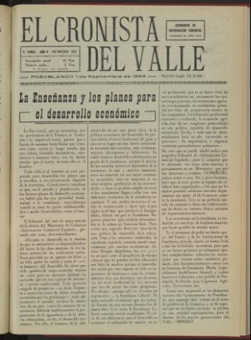 'El Cronista del Valle' - Época 2ª Año V Número 255 - 1962 septiembre 01