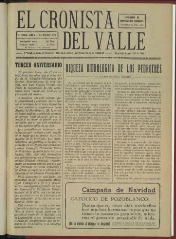 'El Cronista del Valle' - Época 2ª Año V Número 270 - 1962 diciembre 15
