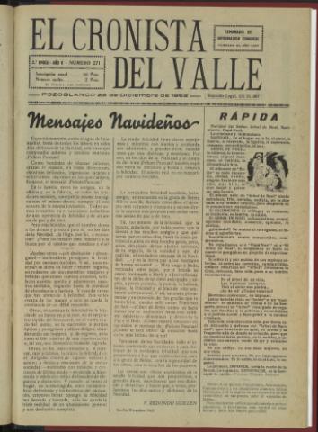 'El Cronista del Valle' - Época 2ª Año V Número 271 - 1962 diciembre 22