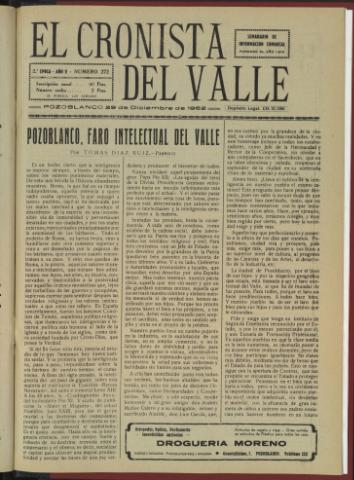 'El Cronista del Valle' - Época 2ª Año V Número 272 - 1962 diciembre 29