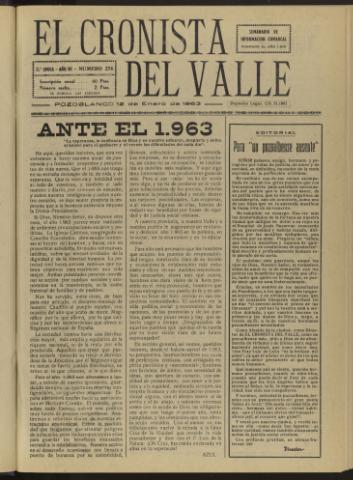 'El Cronista del Valle' - Época 2ª Año VI Número 274 - 1963 enero 12