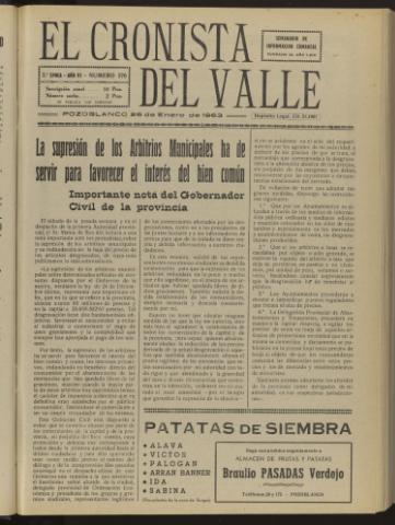 'El Cronista del Valle' - Época 2ª Año VI Número 276 - 1963 enero 26