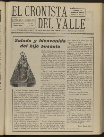 'El Cronista del Valle' - Época 2ª Año VI Número 279 - 1963 febrero 16