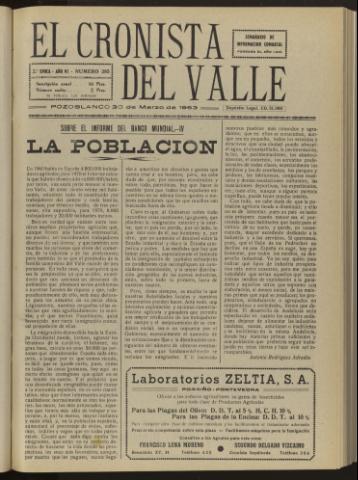 'El Cronista del Valle' - Época 2ª Año VI Número 285 - 1963 marzo 30