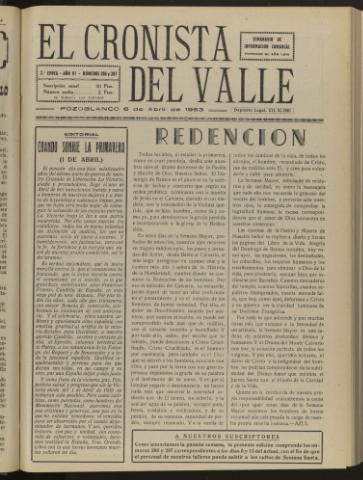 'El Cronista del Valle' - Época 2ª Año VI Número 286-287 - 1963 abril 06