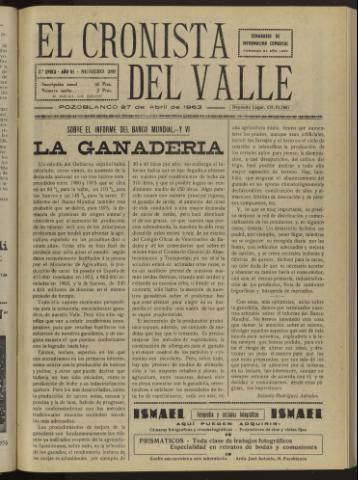 'El Cronista del Valle' - Época 2ª Año VI Número 289 - 1963 abril 27