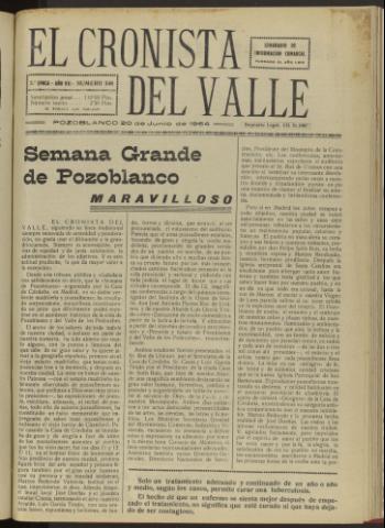 'El Cronista del Valle' - Época 2ª Año VII Número 348 - 1964 junio 20