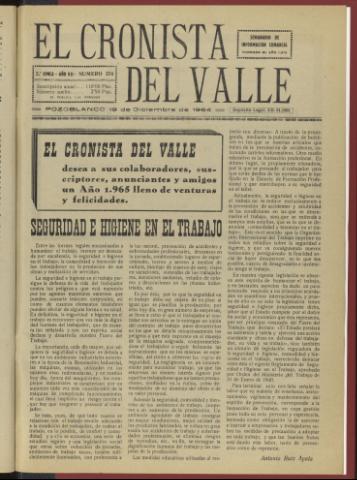 'El Cronista del Valle' - Época 2ª Año VII Número 374 - 1964 diciembre 19