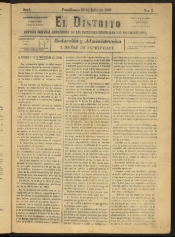 'El Distrito : revista Semanal Defensora de los Intereses Generales de Pozoblanco' - Año I Número 3 - 1895 julio 10