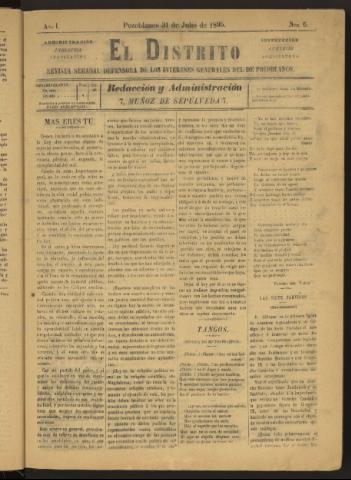 'El Distrito : revista Semanal Defensora de los Intereses Generales de Pozoblanco' - Año I Número 6 - 1895 julio 31