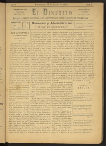'El Distrito : revista Semanal Defensora de los Intereses Generales de Pozoblanco' - Año I Número 9 - 1895 agosto 21