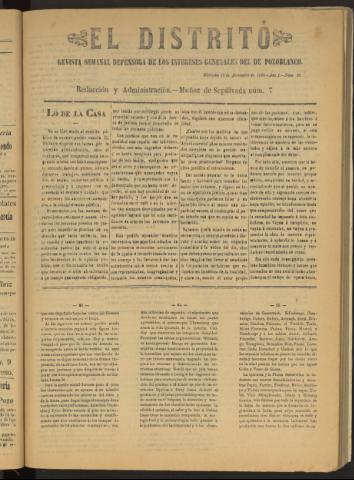 'El Distrito : revista Semanal Defensora de los Intereses Generales de Pozoblanco' - Año I Número 26 - 1895 diciembre 18