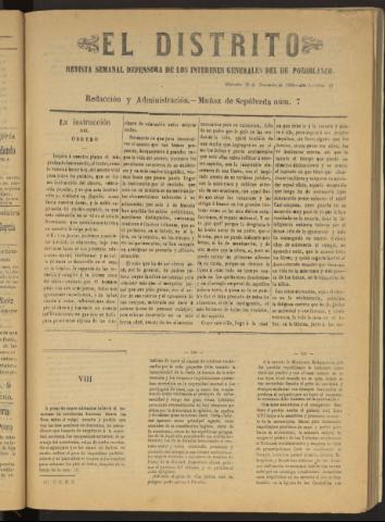 'El Distrito : revista Semanal Defensora de los Intereses Generales de Pozoblanco' - Año I Número 27 - 1895 diciembre 25