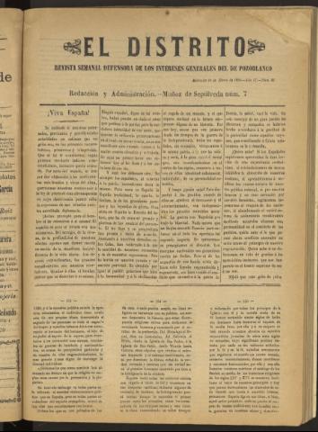'El Distrito : revista Semanal Defensora de los Intereses Generales de Pozoblanco' - Año II Número 37 - 1896 marzo 18