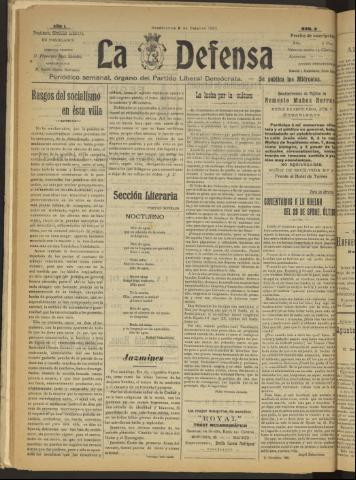 'La Defensa : periódico semanal, órgano del Partido Liberal Demócrata' - Año I Número 8 - 1920 octubre 06
