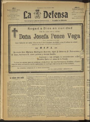 'La Defensa : periódico semanal, órgano del Partido Liberal Demócrata' - Año I Número 9 - 1920 octubre 13