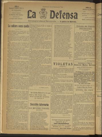 'La Defensa : periódico semanal, órgano del Partido Liberal Demócrata' - Año I Número 12 - 1920 noviembre 03