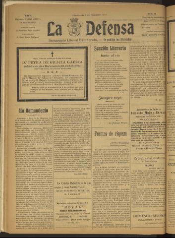 'La Defensa : periódico semanal, órgano del Partido Liberal Demócrata' - Año I Número 16 - 1920 diciembre 01