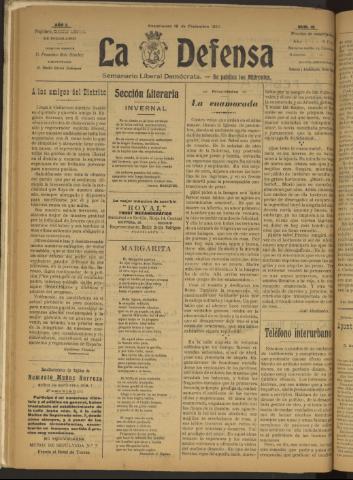 'La Defensa : periódico semanal, órgano del Partido Liberal Demócrata' - Año I Número 18 - 1920 diciembre 15
