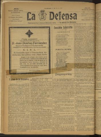 'La Defensa : periódico semanal, órgano del Partido Liberal Demócrata' - Año II Número 22 - 1921 enero 19