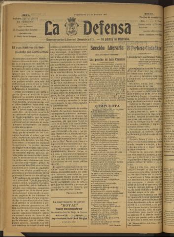 'La Defensa : periódico semanal, órgano del Partido Liberal Demócrata' - Año II Número 27 - 1921 febrero 23