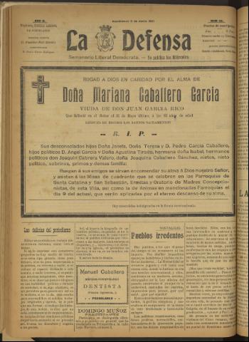 'La Defensa : periódico semanal, órgano del Partido Liberal Demócrata' - Año II Número 42 - 1921 junio 08