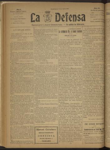 'La Defensa : periódico semanal, órgano del Partido Liberal Demócrata' - Año II Número 46 - 1921 julio 06