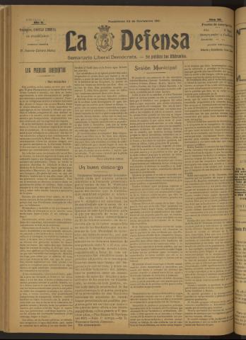 'La Defensa : periódico semanal, órgano del Partido Liberal Demócrata' - Año II Número 66 - 1921 noviembre 23