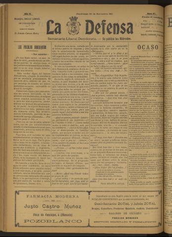 'La Defensa : periódico semanal, órgano del Partido Liberal Demócrata' - Año II Número 67 - 1921 noviembre 30