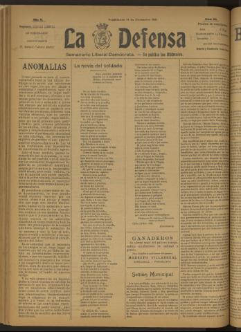 'La Defensa : periódico semanal, órgano del Partido Liberal Demócrata' - Año II Número 69 - 1921 diciembre 14