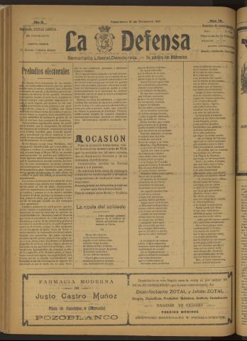 'La Defensa : periódico semanal, órgano del Partido Liberal Demócrata' - Año II Número 70 - 1921 diciembre 21