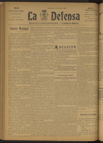 'La Defensa : periódico semanal, órgano del Partido Liberal Demócrata' - Año III Número 74 - 1922 enero 18