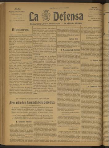 'La Defensa : periódico semanal, órgano del Partido Liberal Demócrata' - Año III Número 76 - 1922 febrero 01