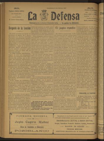 'La Defensa : periódico semanal, órgano del Partido Liberal Demócrata' - Año III Número 78 - 1922 febrero 15
