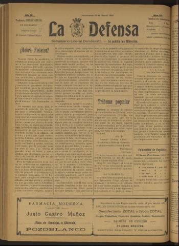 'La Defensa : periódico semanal, órgano del Partido Liberal Demócrata' - Año III Número 83 - 1922 marzo 22