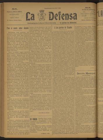 'La Defensa : periódico semanal, órgano del Partido Liberal Demócrata' - Año III Número 85 - 1922 abril 05