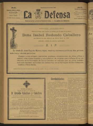 'La Defensa : periódico semanal, órgano del Partido Liberal Demócrata' - Año III Número 87 - 1922 abril 19
