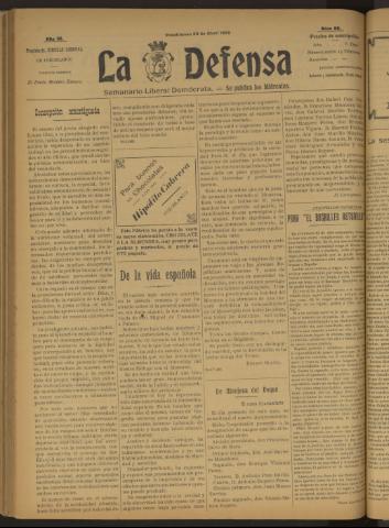 'La Defensa : periódico semanal, órgano del Partido Liberal Demócrata' - Año III Número 88 - 1922 abril 26