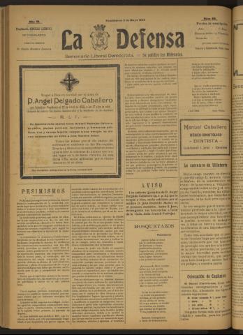 'La Defensa : periódico semanal, órgano del Partido Liberal Demócrata' - Año III Número 89 - 1922 mayo 03