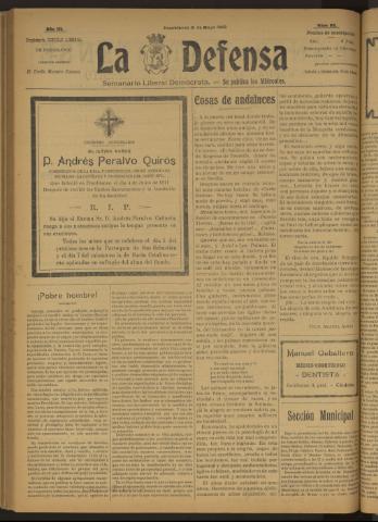 'La Defensa : periódico semanal, órgano del Partido Liberal Demócrata' - Año III Número 93 - 1922 mayo 31