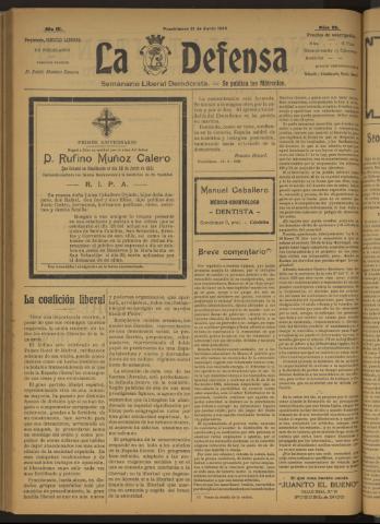 'La Defensa : periódico semanal, órgano del Partido Liberal Demócrata' - Año III Número 96 - 1922 junio 21