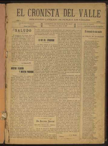 'El Cronista del Valle' - Época 1ª Año I Número 1 - 1910 marzo 05