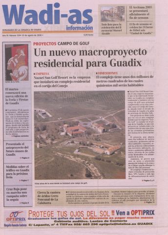 'Wadi-as información : periódico semanal de la comarca de Guadix.' - Año III Número 229 - 2006 agosto 25