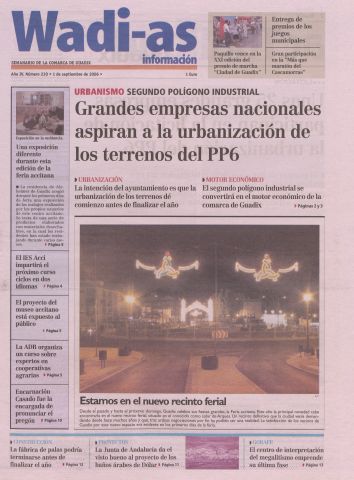 'Wadi-as información : periódico semanal de la comarca de Guadix.' - Año III Número 230 - 2006 septiembre 01
