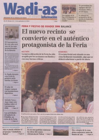 'Wadi-as información : periódico semanal de la comarca de Guadix.' - Año III Número 231 - 2006 septiembre 08