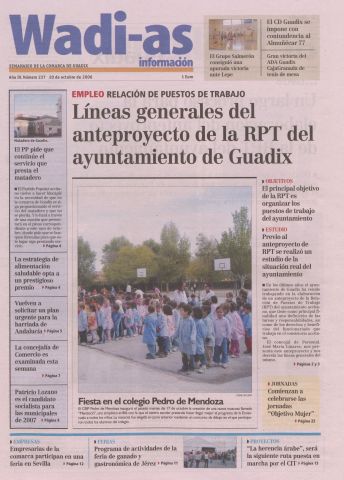 'Wadi-as información : periódico semanal de la comarca de Guadix.' - Año III Número 237 - 2006 octubre 20