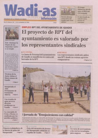 'Wadi-as información : periódico semanal de la comarca de Guadix.' - Año III Número 240 - 2006 noviembre 10