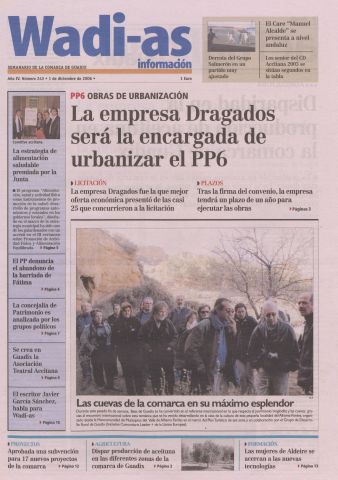 'Wadi-as información : periódico semanal de la comarca de Guadix.' - Año III Número 243 - 2006 diciembre 01