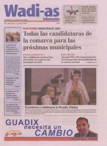 'Wadi-as información : periódico semanal de la comarca de Guadix.' - Año IV Número 265 - 2007 mayo 04
